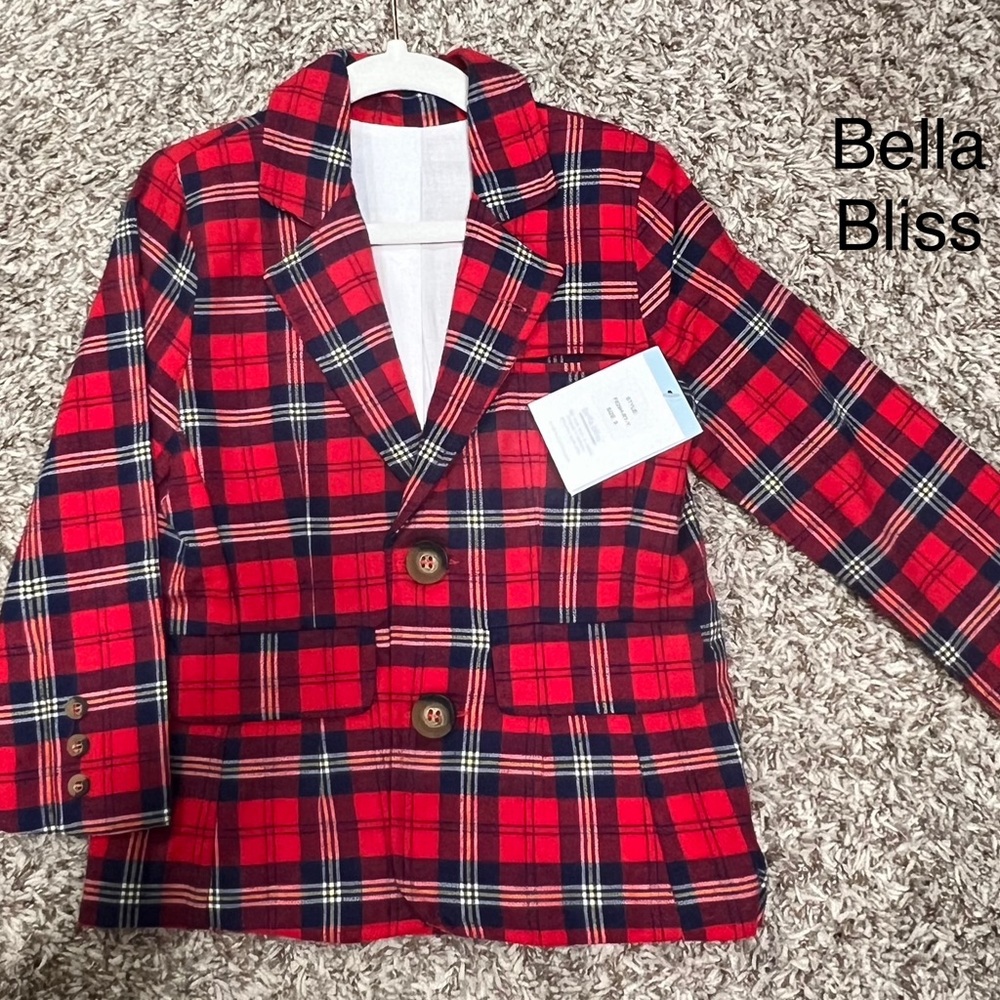 Bella Bliss Kids Red and Blue Plaid Blazer
